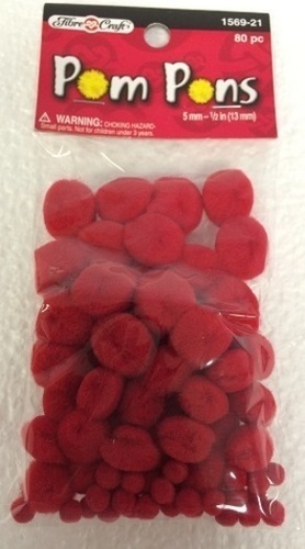 Red Pom Poms Pompoms Embellishments Assorted Sizes (160 Pieces)