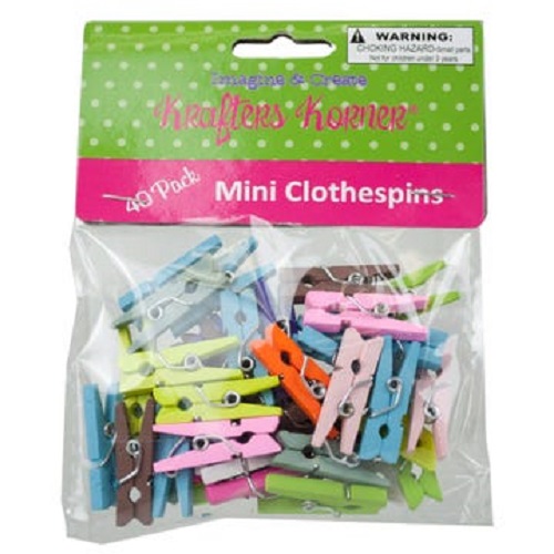 40-Pack Miniature Colored Craft Clothespins