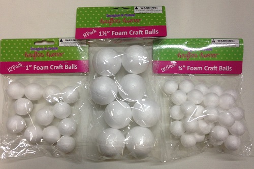 50 Pack Set of Foam Styrofoam Craft Balls and 3/4'' (30)+1'' (12)+1.5'' (8)
