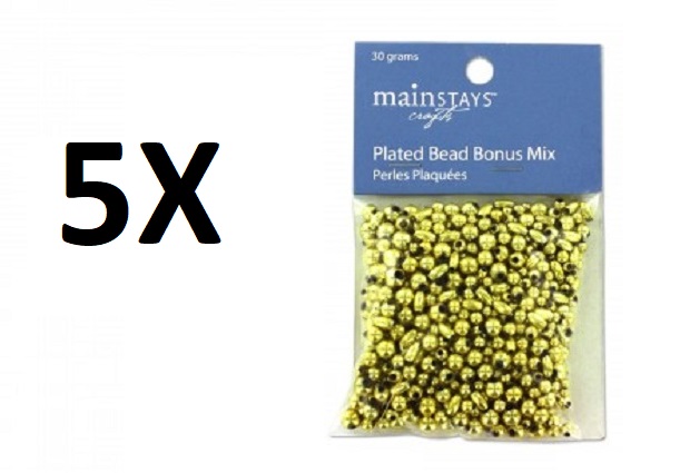 Gold Colored Plastic Beads (5X 30 Gram Packs)