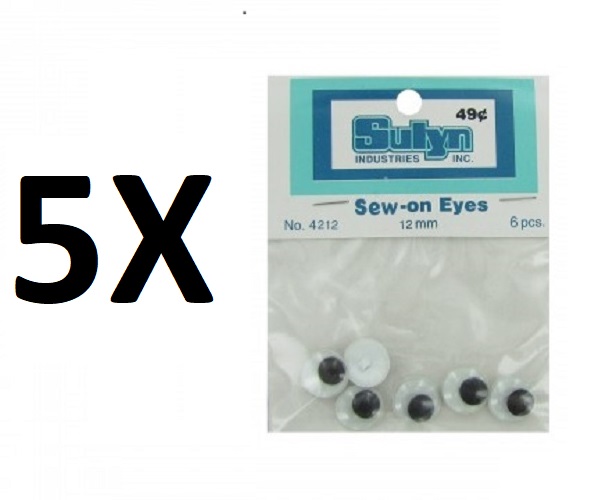6 Pack Sew-on Wiggly Eyes (5 Packs)