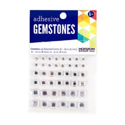 49 Pack Assorted Size Adhesive Square Gemstones