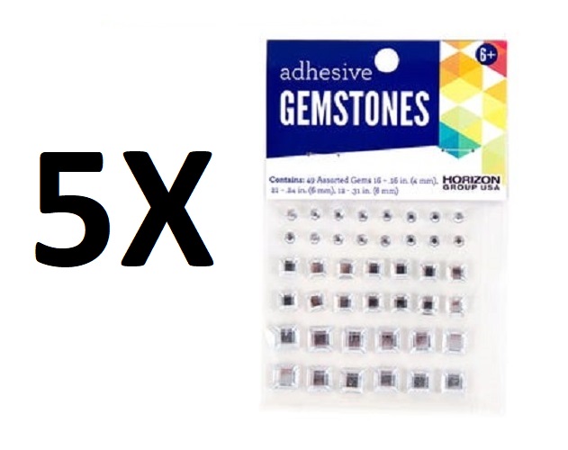 49 Pack Assorted Size Adhesive Square Craft Gemstones (5 packs)