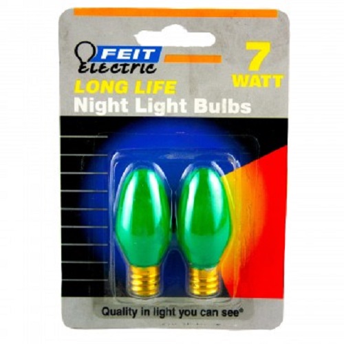 2 Pack 7 Watt C7 Long Life Green Night Light Bulbs