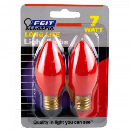 2 Pack 7 Watt C9 Red Long Life Light Bulbs