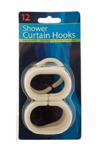 12 Pack Shower Curtain Bath Drape Plastic Hooks/Rings
