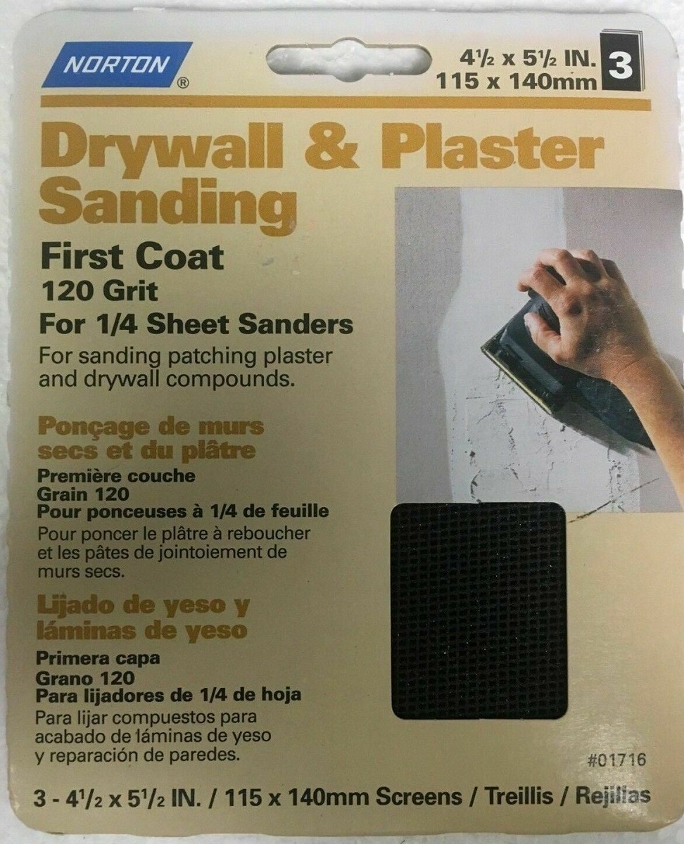 Norton Drywall Plaster Sanding Screens (3 pk 4.5''x5.5'' first coat 120 grit)