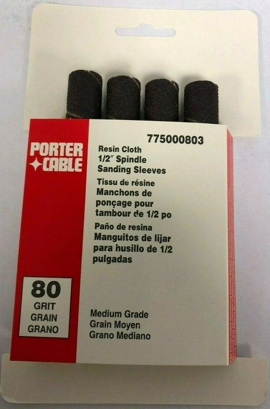 Porter Cable 1/2'' x 4.5'' 80 Grit Spindle Resin Cloth Sanding Sleeve (4 pk)