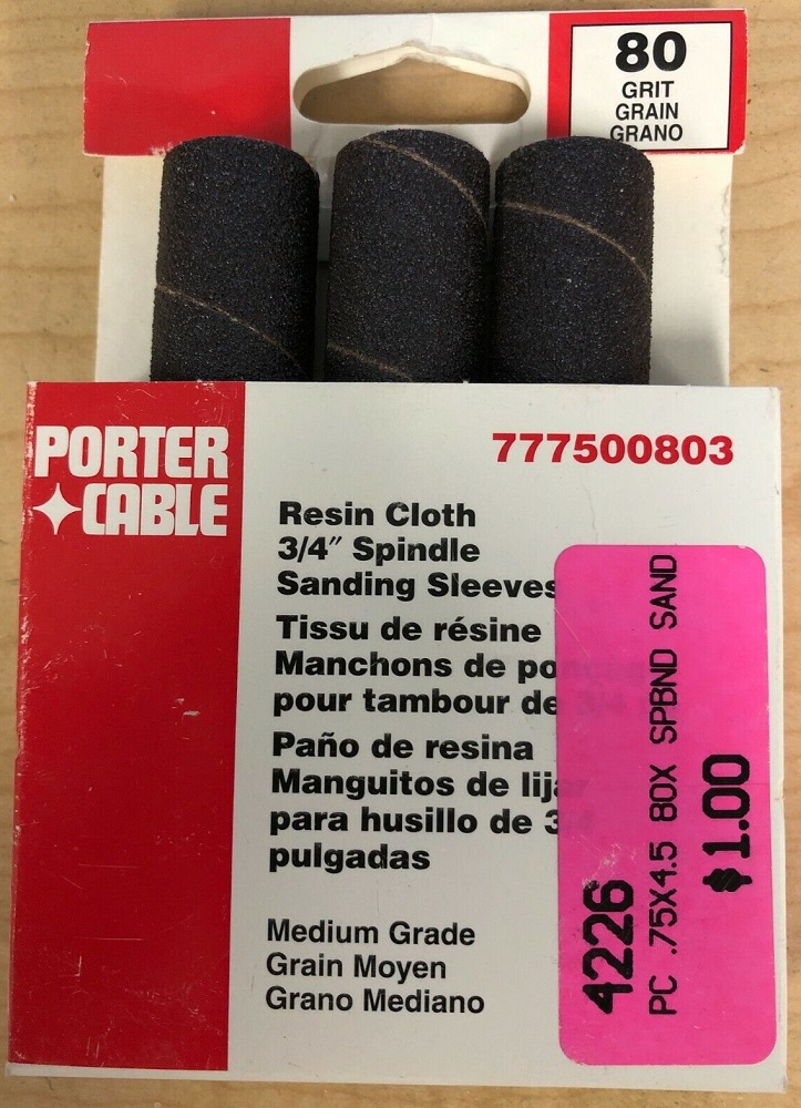 Porter Cable 3/4'' x 4.5'' 80 Grit Spindle Resin Cloth Sanding Sleeve (3 pk)