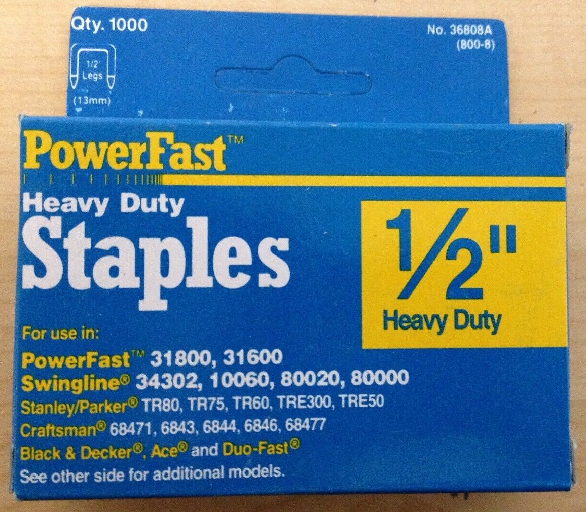 3X Powerfast 1/2'' Heavy Duty Staples 36808 (3x 1000 Count Boxes)