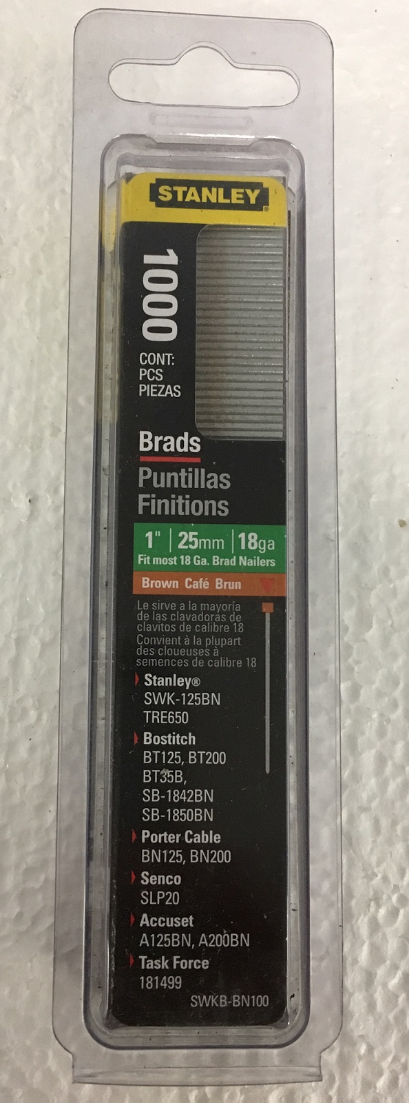 Stanley SWKB-BN100 1'' Inch Brown Brad Nails (1000 Nails)