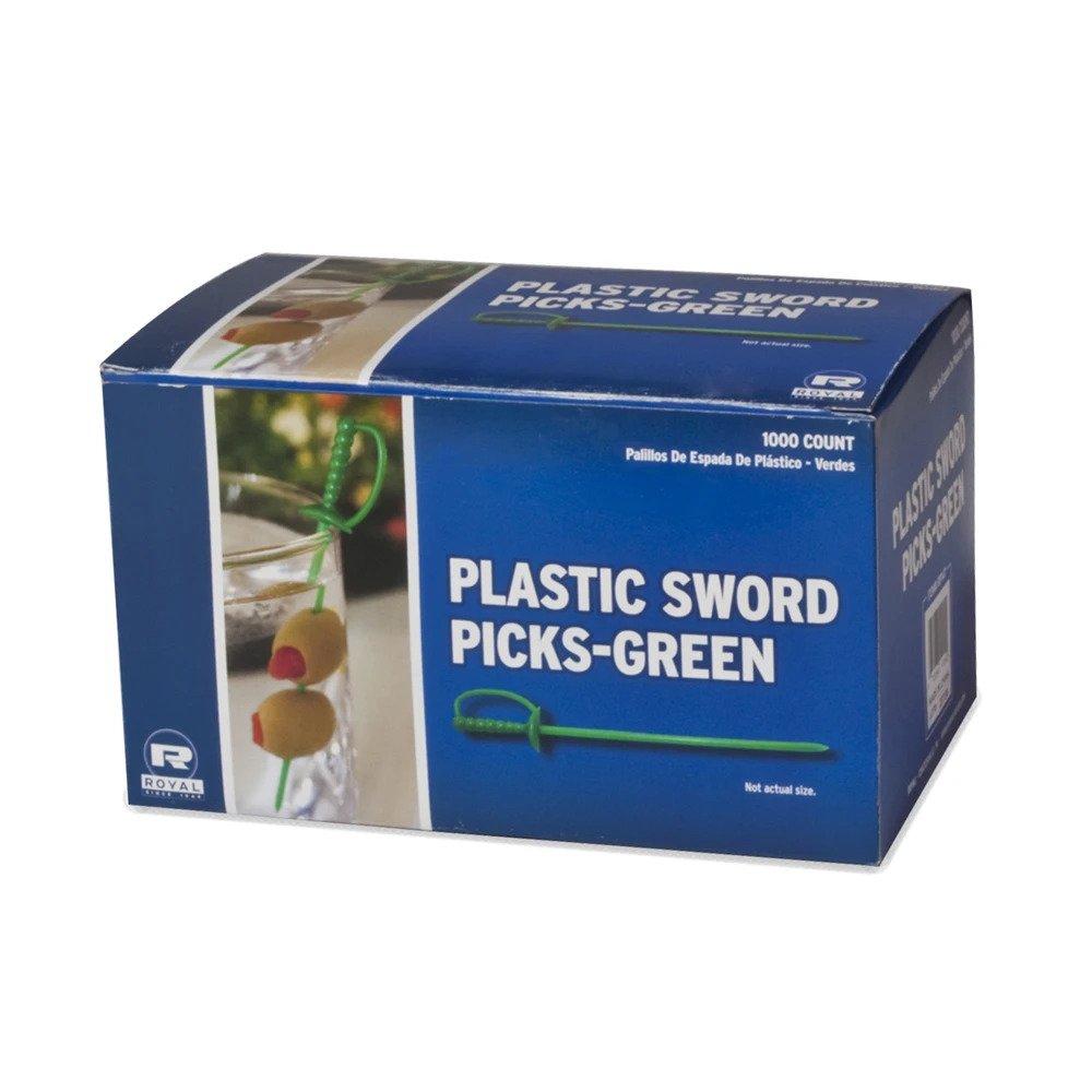 Royal Paper 1000/Box Green Plastic Sword 3.25'' Food Picks