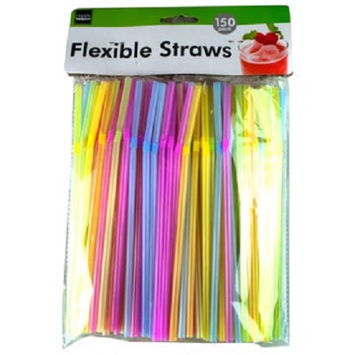 150 Neon Flexible Bending Straws