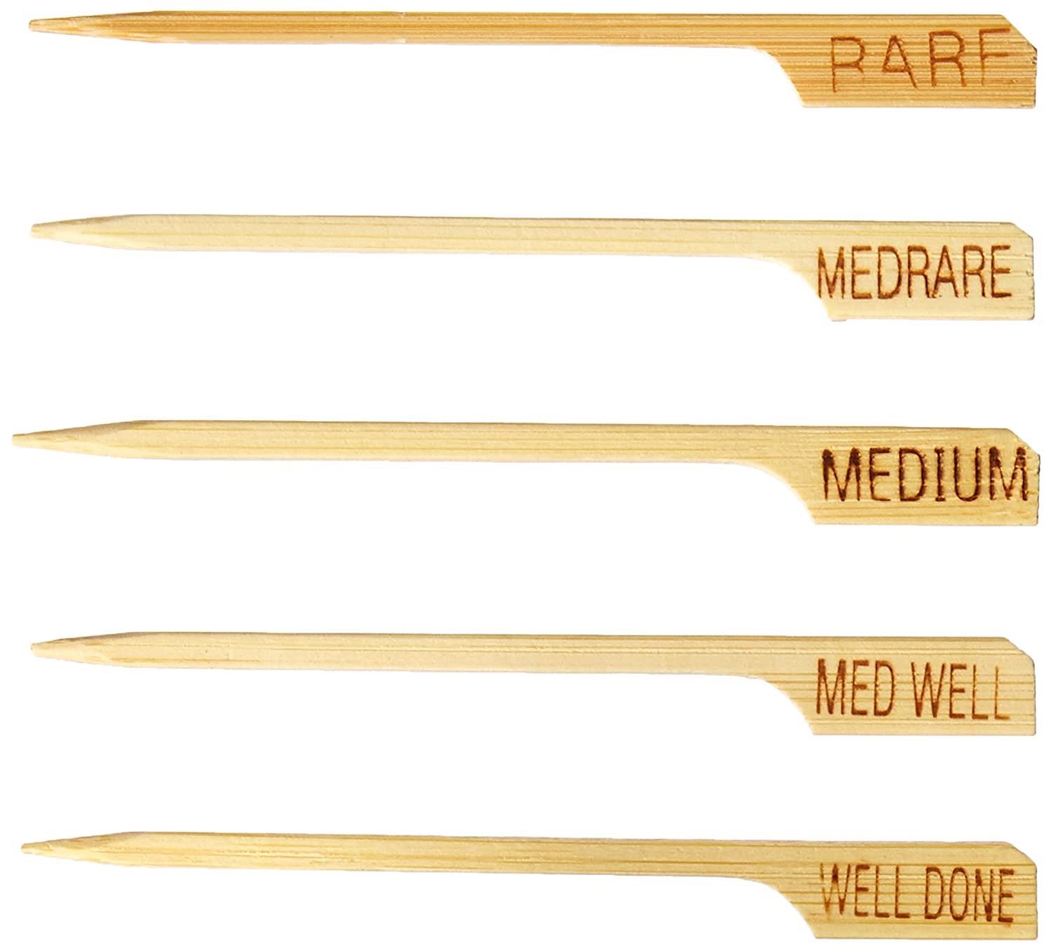 500 Tablecraft 3 1/2'' Bamboo Meat Markers (100 of each wellness)