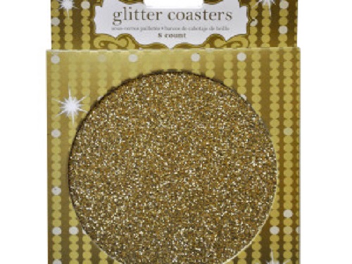 Gold 4" diameter Creative Converting 8 Count Coasters with Glitter 