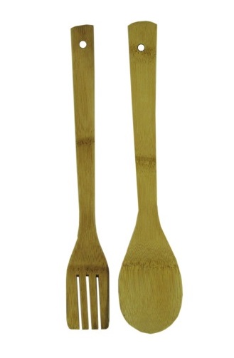2 Piece Bamboo Wood Kitchen Tools Utensils Spoon and Fork Set