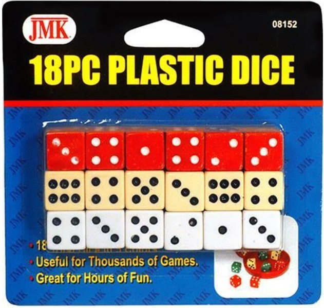 18 Piece Plastic Dice Set - 3 Colors